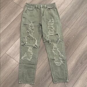 American Eagle Outfitters Green Boyfriend Jeans Distressed